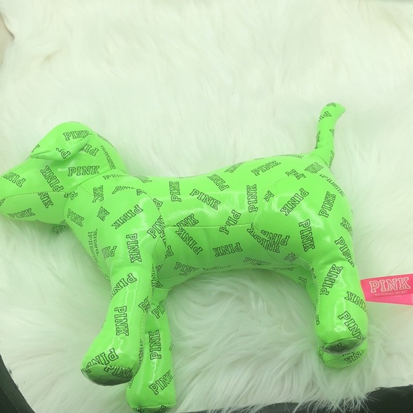 Pink Victoria Secret Stuff Plush Animal Dog Green - Picture 4 of 10